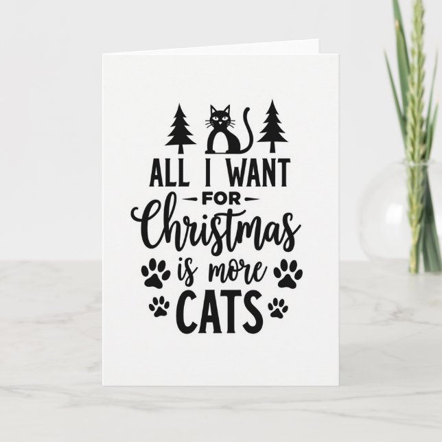 Cartão de Natal de Árvore de Gato Preto (Frente)