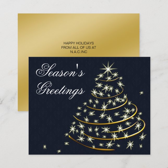 Cartão de Natal de árvore de Natal dourado da Mari (Frente/Verso)