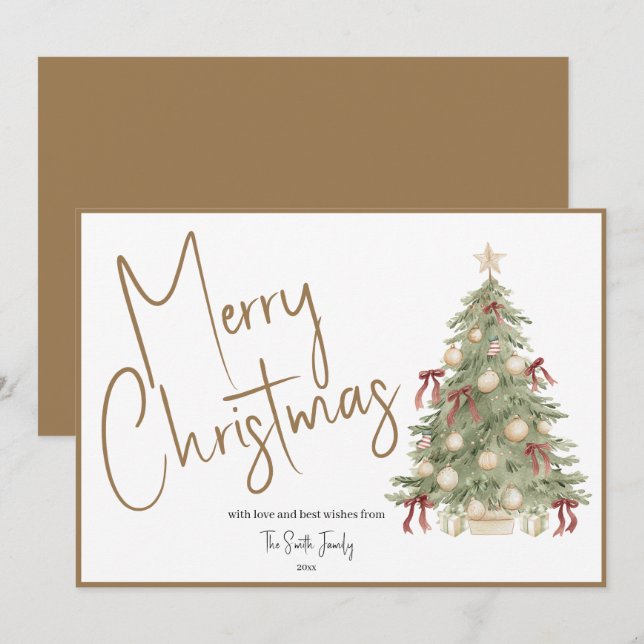 Cartão de Natal de árvore de Natal em aquarela sem (Frente/Verso)