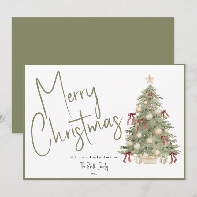 Cartão de Natal de árvore de Natal em aquarela sem (Frente/Verso)