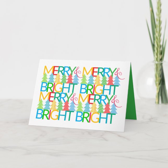 Cartão de Natal de Árvores Coloridas (Frente)