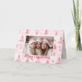 Cartão de Natal de Árvores Pinheiras Rosa