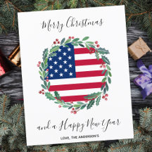 Cartão de Natal de Bandeira Americano Patriótico