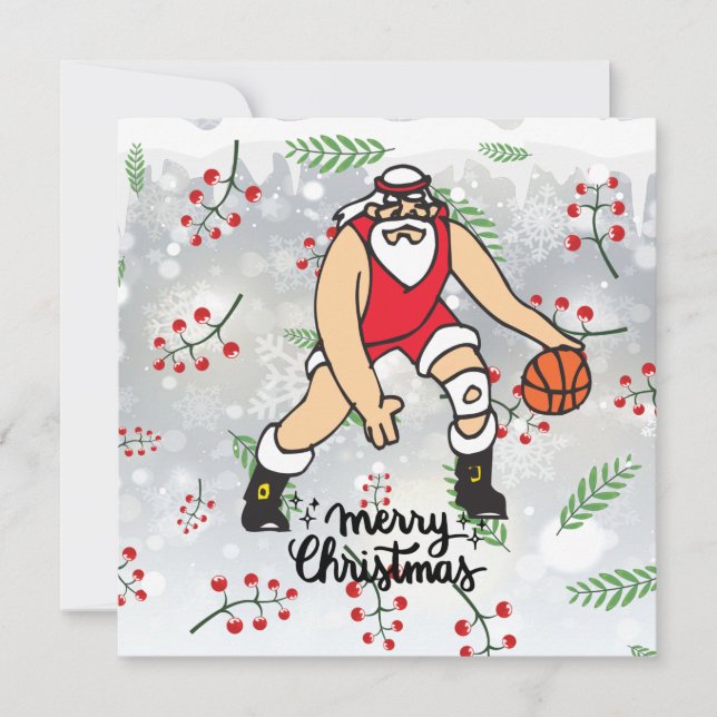 Cartão de Natal de Basquete com Papai Noel (Frente)