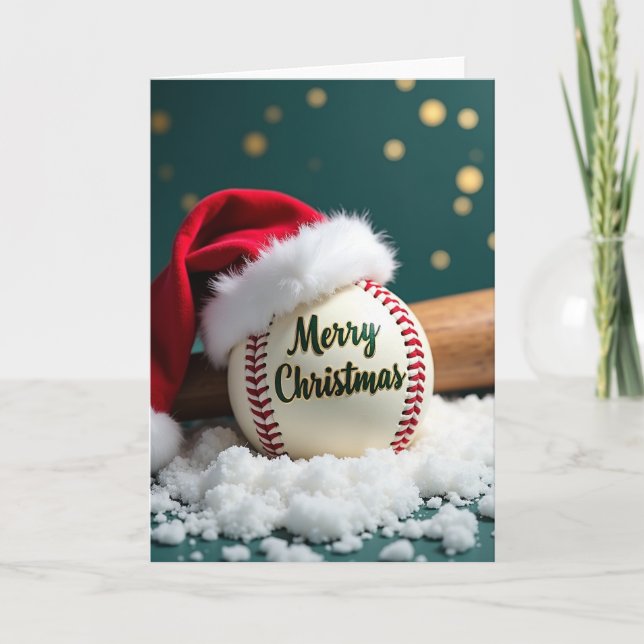 Cartão de Natal de Beisebol Feliz Natal (Frente)