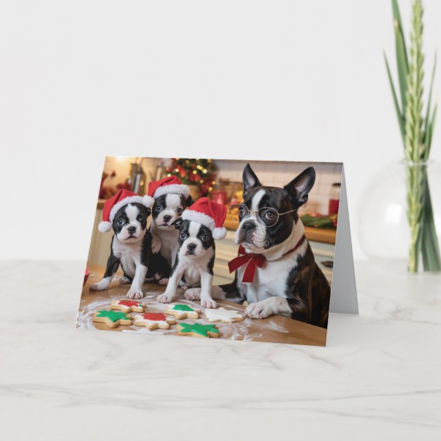 Cartão de Natal de Biscoito com Boston Terrier Fof (Frente)