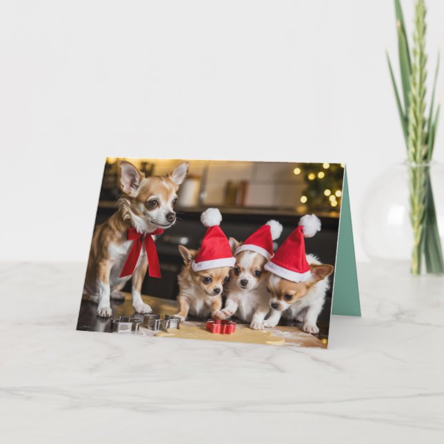 Cartão de Natal de Biscoito com Chihuahua Fofo (Frente)