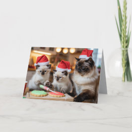 Cartão de Natal de Biscoito com Gato Siames Cute