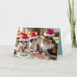 Cartão de Natal de Biscoito de Gato Tricolor Fofo