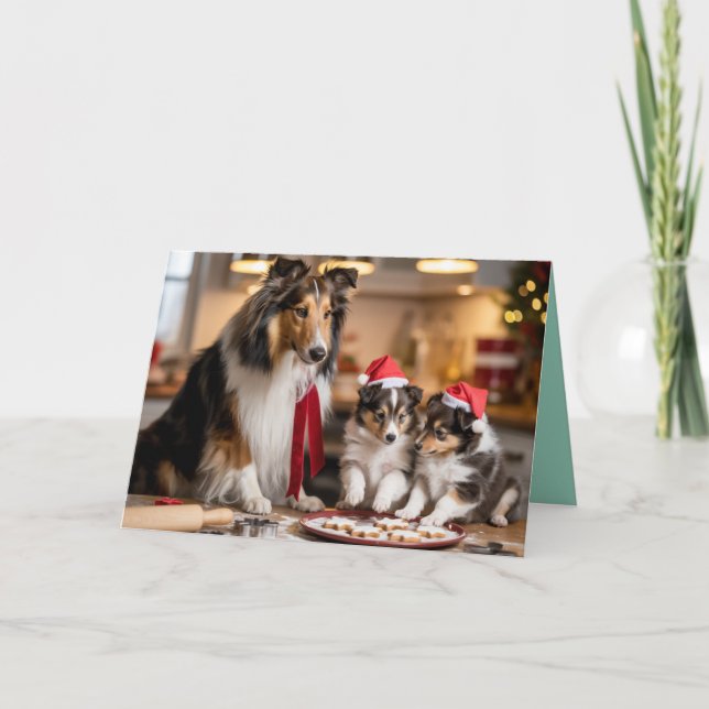 Cartão de Natal de Biscoito Fofo de Sheltie (Frente)