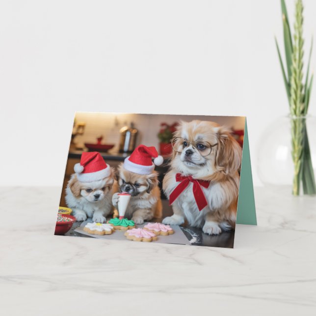 Cartão de Natal de Biscoito Fofo do Pequinês (Frente)