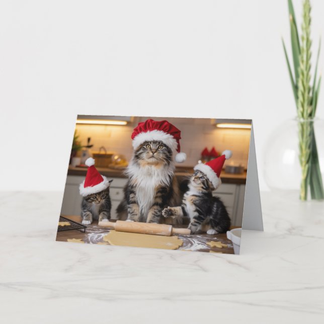 Cartão de Natal de Biscoitos de Natal de Maine Coo (Frente)
