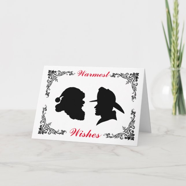 Cartão de Natal de Bombeiro Silhouette e Papais no (Frente)