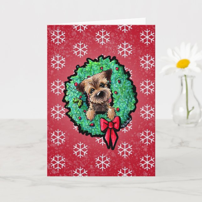 Cartão de Natal de Borda Terrier KiniArt™ (Planta pequena)