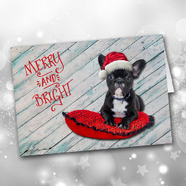 Cartão de Natal de Boston Terrier Santa Hat