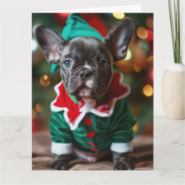 Cartão de Natal De Buldogue Francês Elf