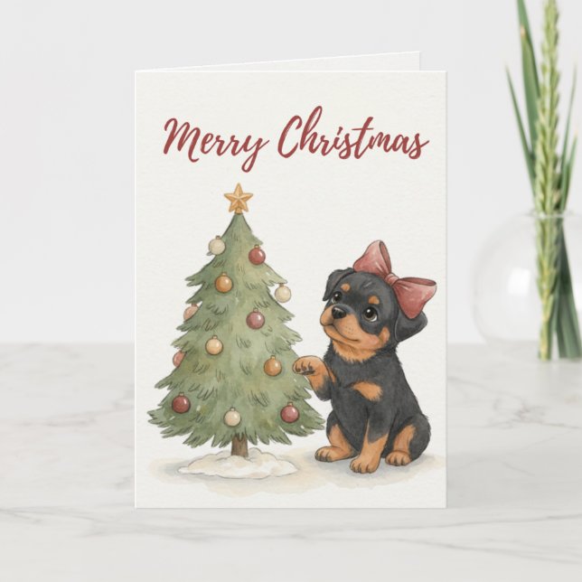 Cartão de Natal de Cachorrinho Rottweiler Fofo (Frente)