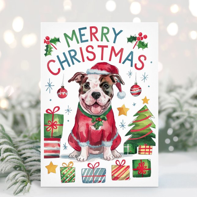 Cartão de Natal de Cachorro Cachorro Aquarela (Boxer Christmas Card)