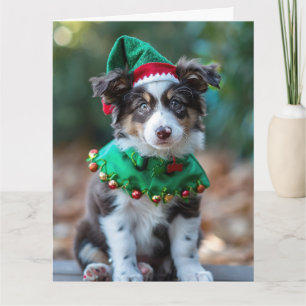 Cartão de Natal De Cãozinho De Shepherd Elf Austra