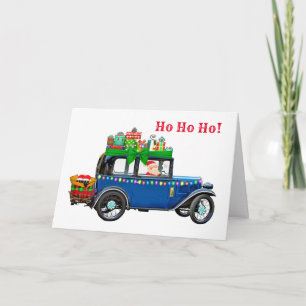 Cartão de Natal de Carro Antigo com Papai Noel