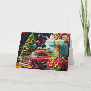 Cartão de Natal de carro vintage