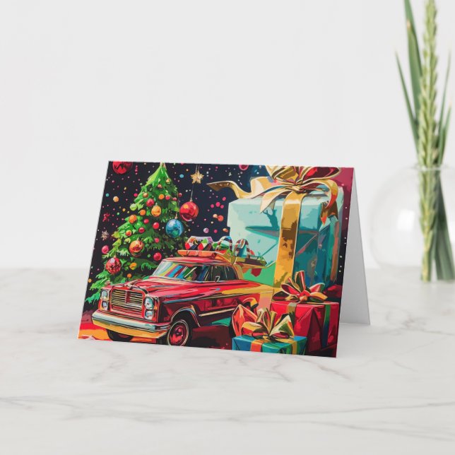 Cartão de Natal de carro vintage (Frente)