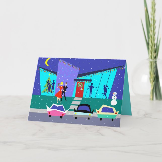 Cartão de Natal de Cartoon de Férias Retro (Frente)