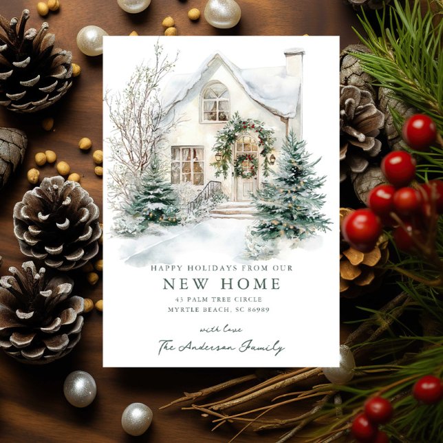 Cartão de Natal de Casa Nova Cottage Nevado (Criador carregado)