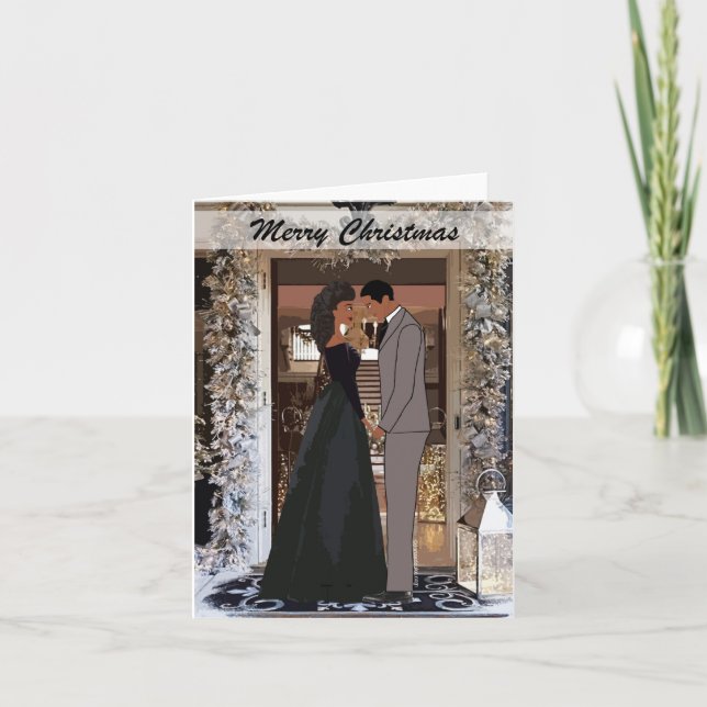 Cartão de Natal de Casal Africano-Americano (Frente)