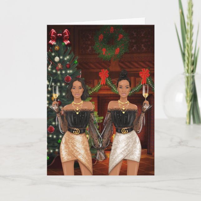 Cartão de Natal de Casal Africano-Americano (Frente)