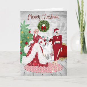 Cartão de Natal de Casal Lésbico Moderno Chic