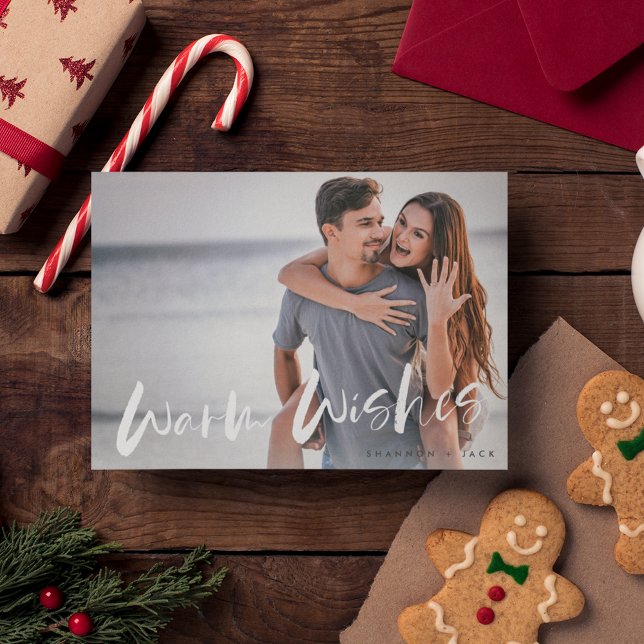 Cartão de Natal de Casal Warm Wish (Warm Wishes Couple Photo Christmas Card)