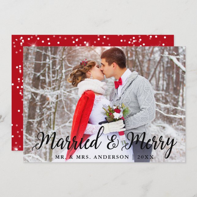 Cartão de Natal De Casamento E Feliz Casado (Frente/Verso)