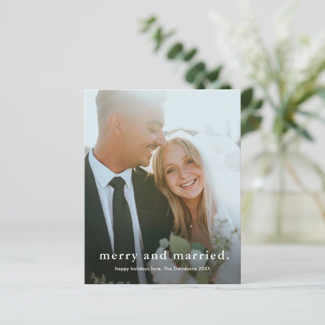 Cartão de Natal de Casamento Feliz com Foto (Em pé/Frente)