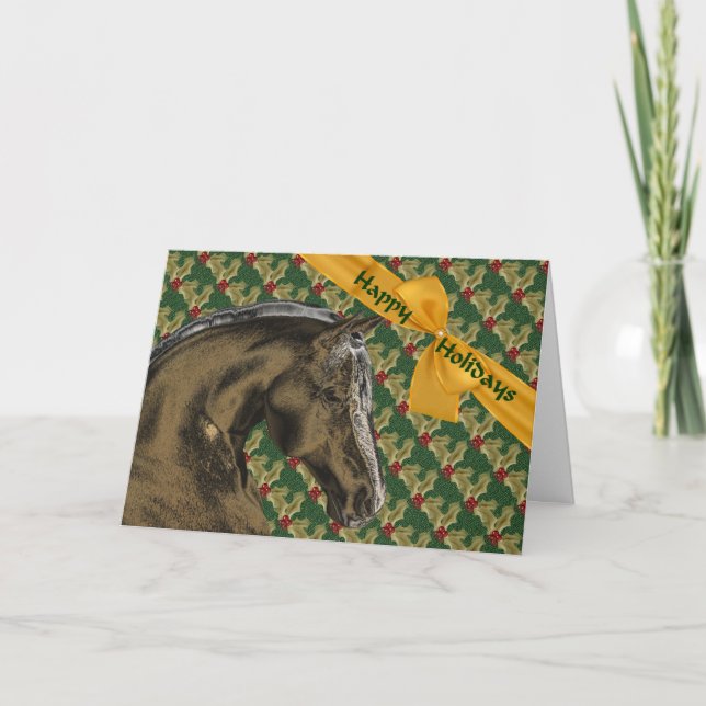 Cartão de Natal De Cavalo E Holly (Frente)