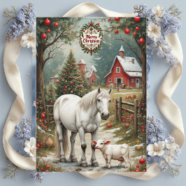 Cartão de Natal de Cavalos de Fazenda Rústica com