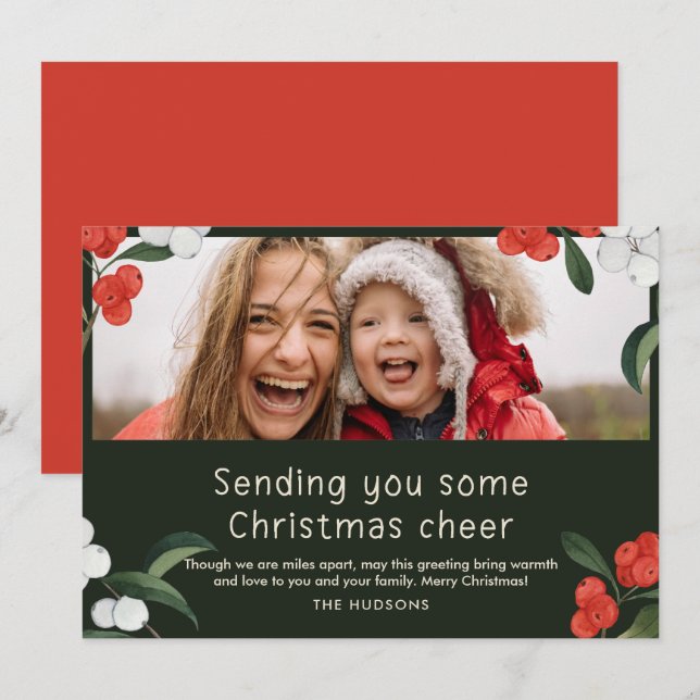 Cartão de Natal de Cerejas Cheerful (Frente/Verso)