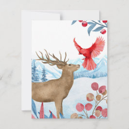Cartão de Natal de cervo e cardeal