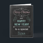Cartão de Natal de Chalkboard Chefe<br><div class="desc">Trendy Chalkboard cartão de Natal para seu chefe. Ele apresenta um quadro,  texto de giz e ornamentos. (O cartão não é um quadro ou giz de verdade. Ele só aparece assim.) Design ©2013 Cartões de Sentimentos Kreativos por Sherry Harris</div>