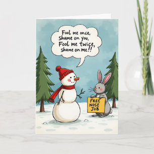 Cartão de Natal de Coelho de Boneco de Neve Engraç