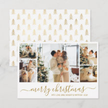 Cartão de Natal de Colagem Branca Dourada Moderna