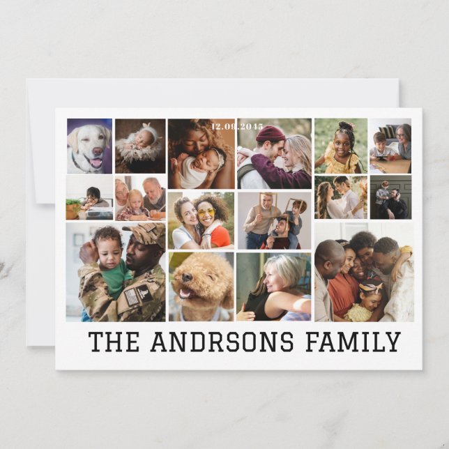 cartão de Natal de colagem de 16 fotos da família  (Frente)