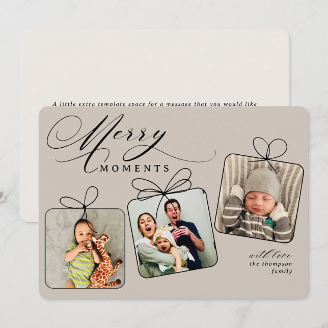 Cartão de Natal de Colagem de Fotos Bege Momentos  (Frente/Verso)