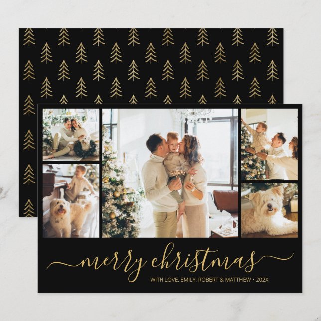 Cartão de Natal de Colagem de Fotos de Script Eleg (Frente/Verso)