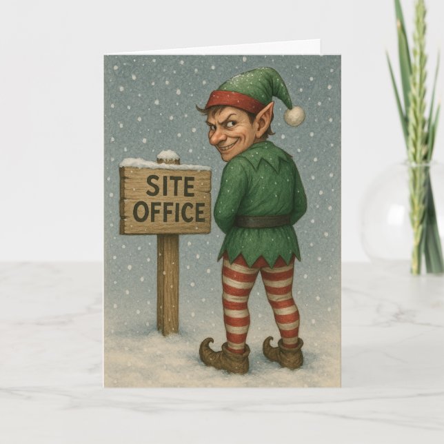 Cartão de Natal de construção - duende travesso! (Frente)