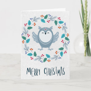 Cartão de Natal de Coruja Caprichosa Personalizado