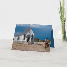 Cartão de Natal de Cowboy Cavalgando para a Igreja