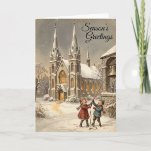 Cartão de Natal de Crianças com Sinais de Igreja