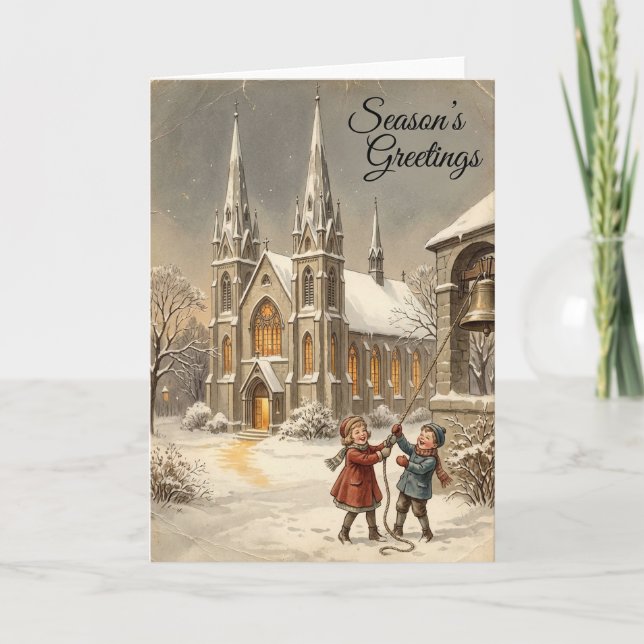 Cartão de Natal de Crianças com Sinais de Igreja (Frente)