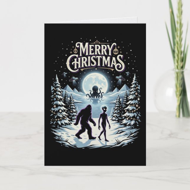 Cartão de Natal de Criptídeo Bigfoot Alien OVNI Ct (Frente)